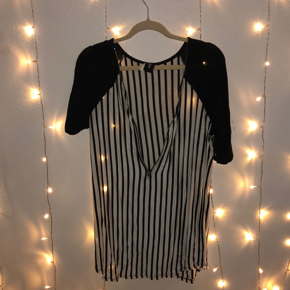 striped lightweight mid-zip up dress